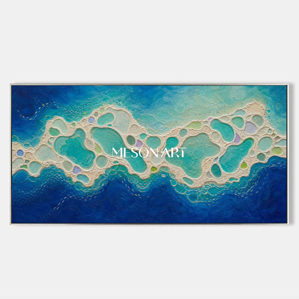Large Blue Abstract Ocean Painting Textured Wall Art For Modern Living Room Decor