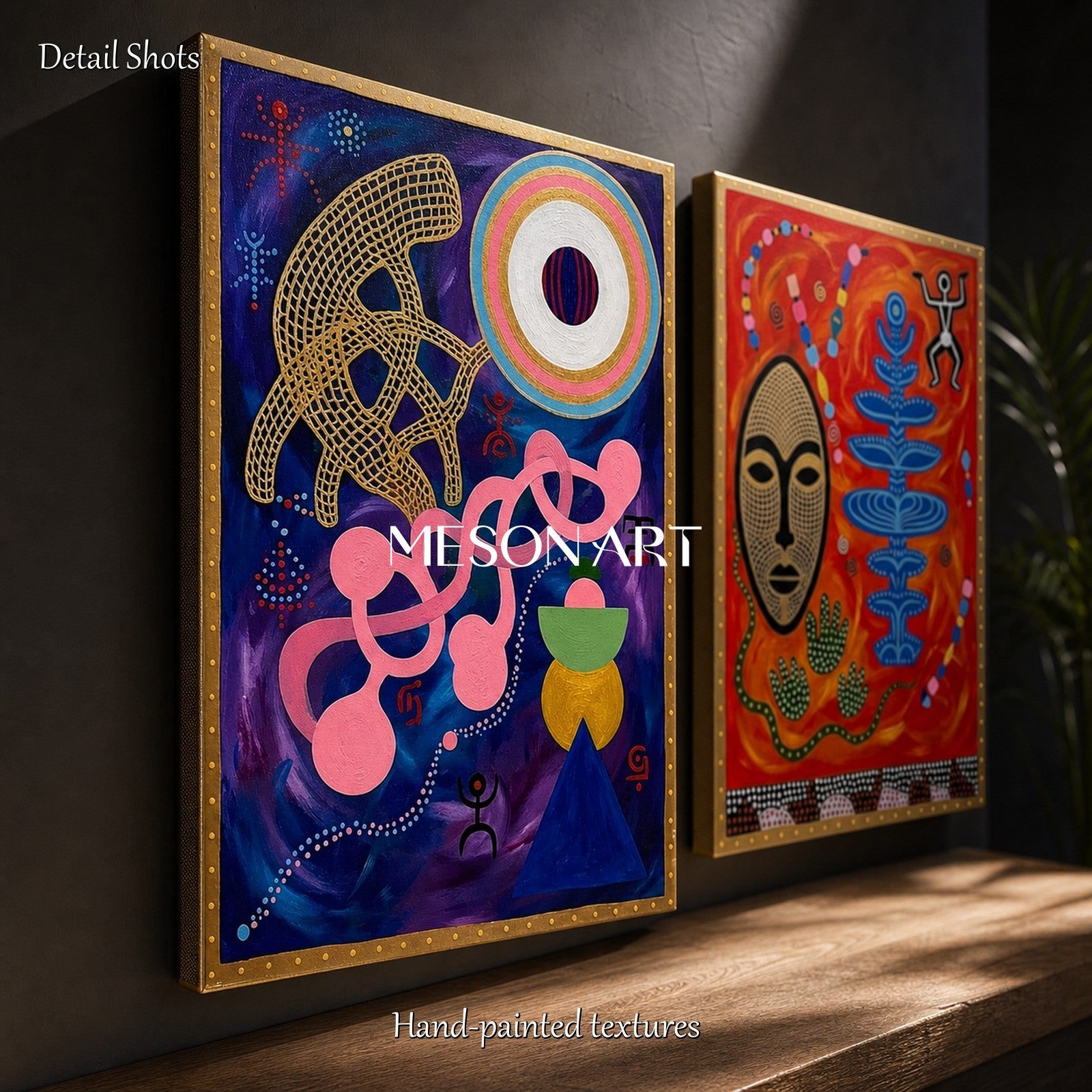 Vibrant Abstract Ethnic Painting With Bold Colors For Modern Living Room Wall Decor