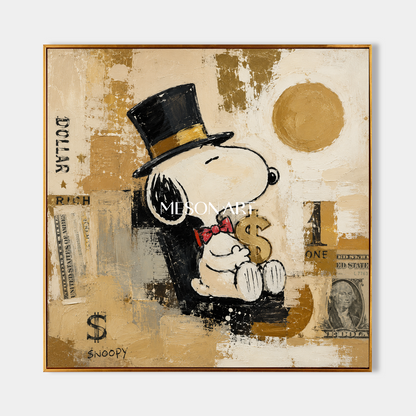 Snoopy Pop Art Painting With Gold Accents For Modern Living Room Decor