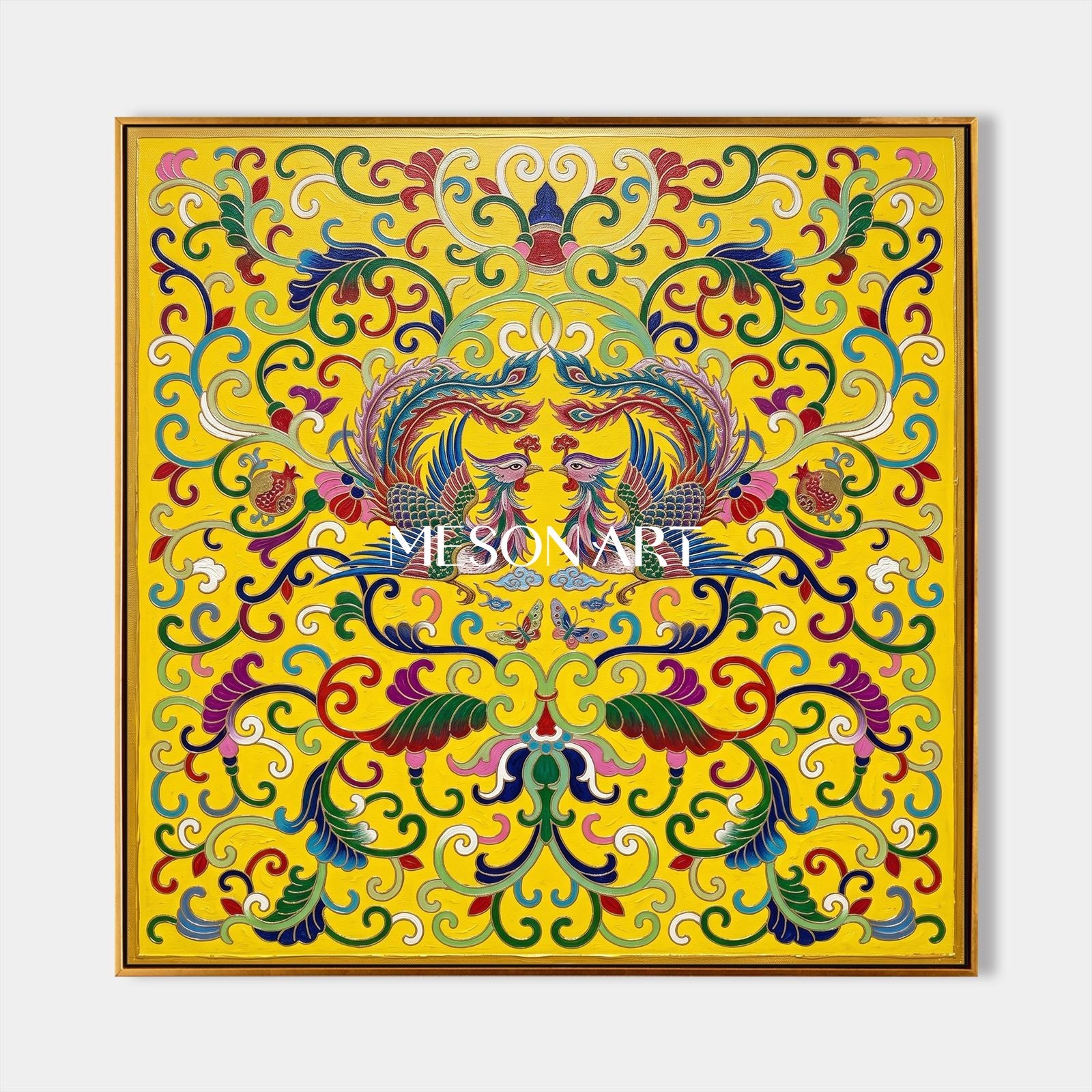 Yellow And Gold Persian Decorative Art Ottoman Inspired Arabesque Islamic Wall Square Painting By Mesonart