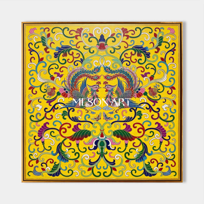 Yellow And Gold Persian Decorative Art Ottoman Inspired Arabesque Islamic Wall Square Painting By Mesonart