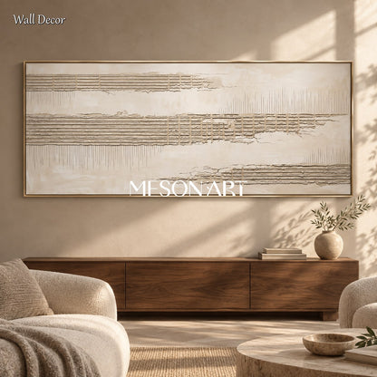 Beige Textured Painting Panoramic Wall Art For Living Room Original Artist Hand Painted By Mesonart