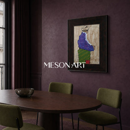 Pittura figurativa astratta moderna con tonalità di viola e verde per l'arredamento del soggiorno