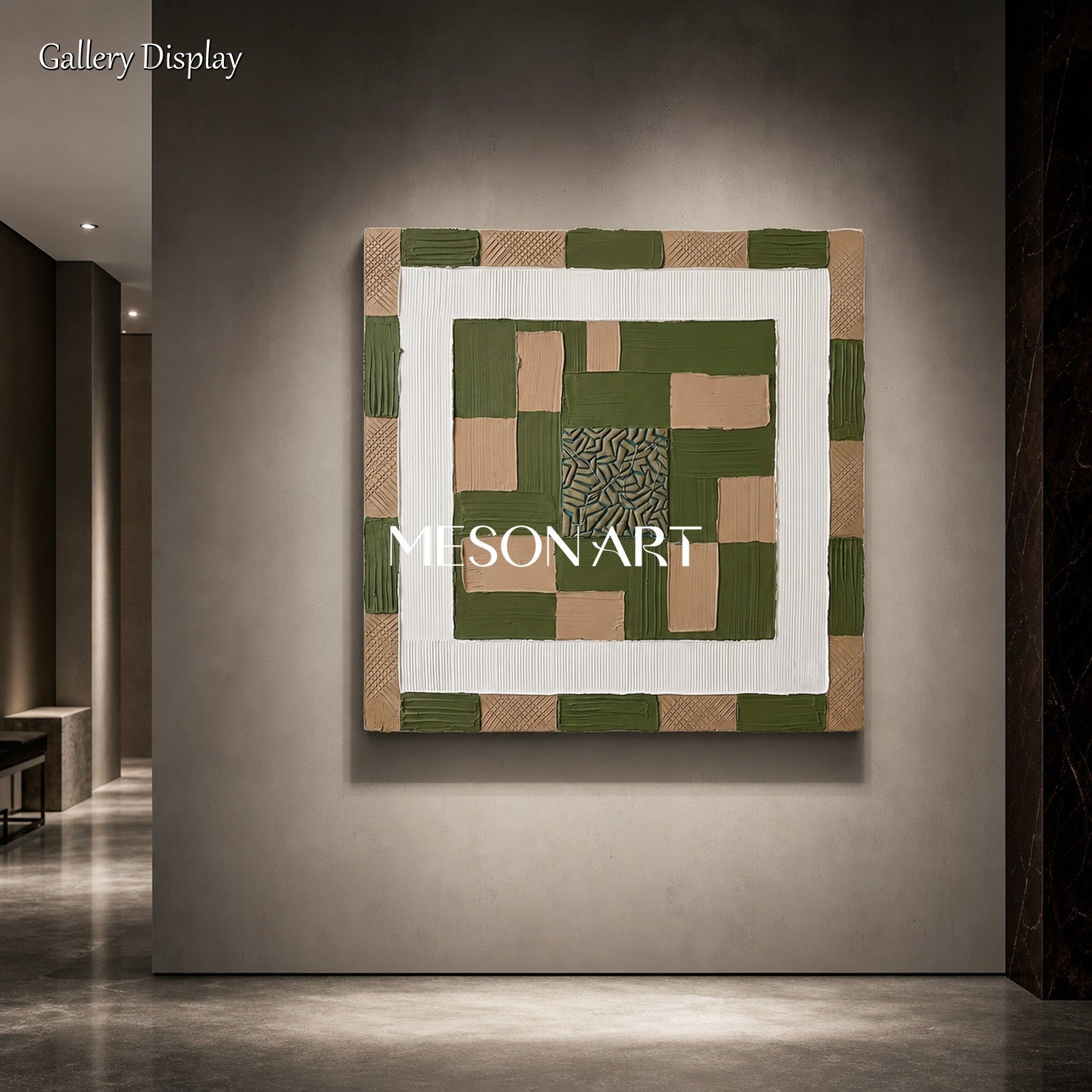 Emerald Green Abstract Art With Textured Relief For Modern Art Deco Living Room Decor
