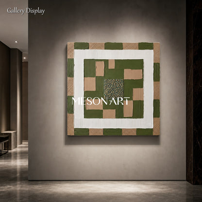 Emerald Green Abstract Art With Textured Relief For Modern Art Deco Living Room Decor