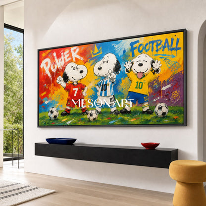 Vibrant Graffiti Football Art With Cartoon Dogs For Modern Living Room