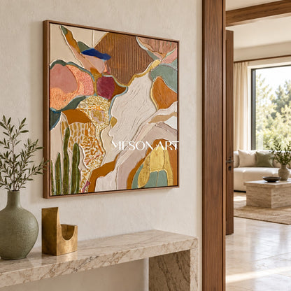 Earthy Brown And Gold Abstract Landscape Textured Square Wall Art Original Artist By Mesonart