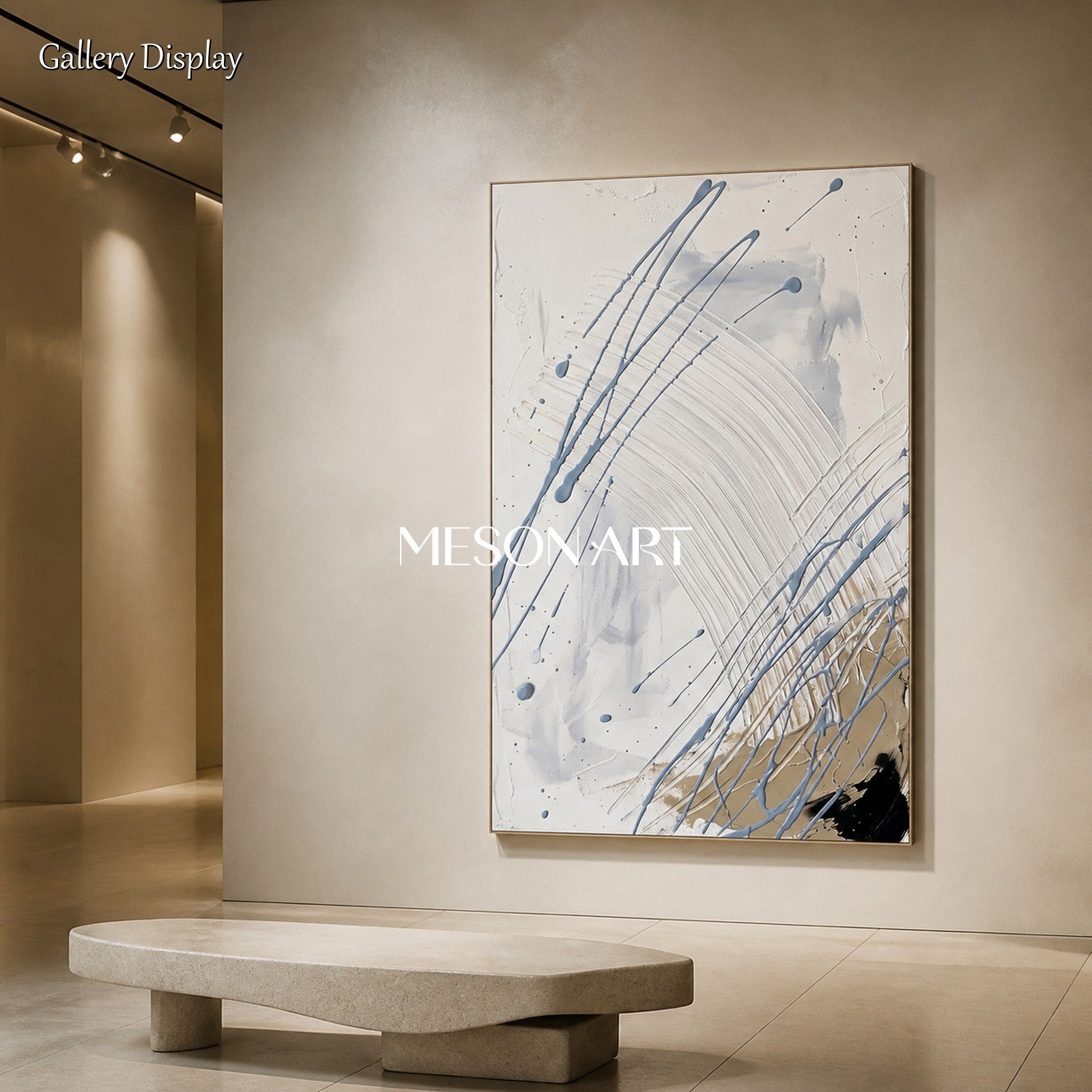 White And Gray Jackson Pollock Inspired Abstract Expressionism Rectangular Painting Wall Art For Living Room By Mesonart