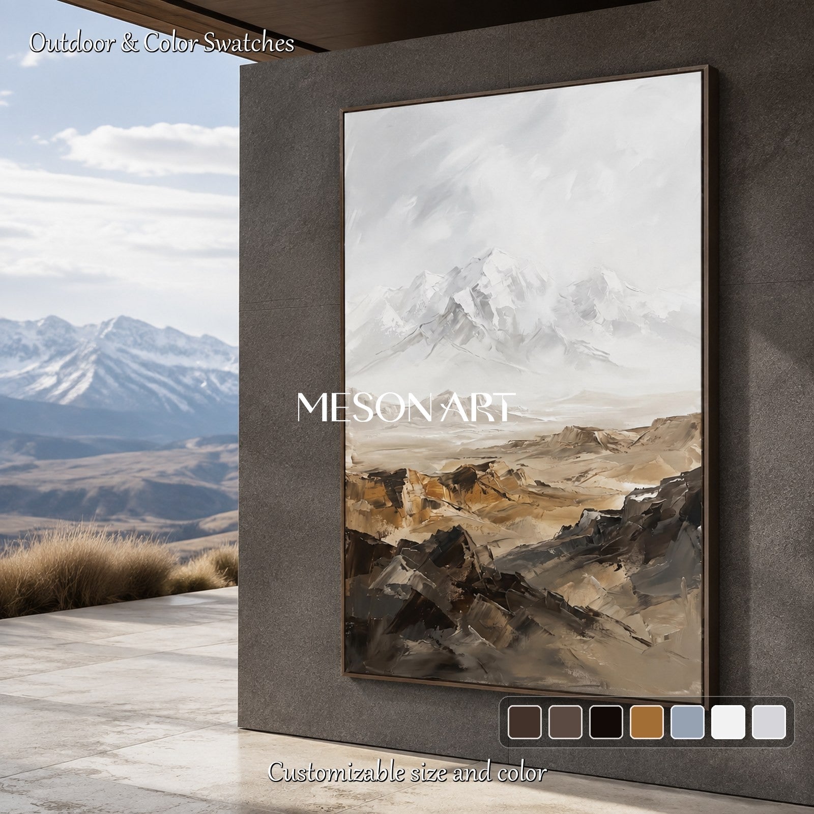 White And Beige Abstract Landscape Paintings Neutral Art For Wall Rectangular By Mesonart