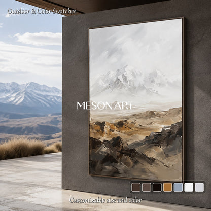 White And Beige Abstract Landscape Paintings Neutral Art For Wall Rectangular By Mesonart