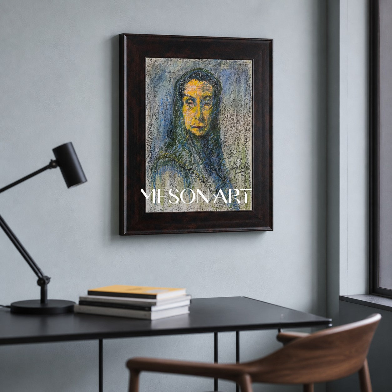 Blue And Green Contemporary Figurative Painting Rectangular Wall Art Original Artist Fine Artwork By Mesonart