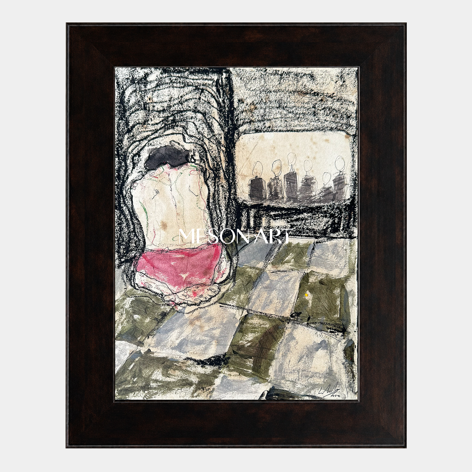 Black And White Figurative Contemporary Art Original Painting By Artist For Wall Decor Rectangular Fine Collectible Art By Mesonart