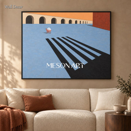 Blue And Black Surrealist Architecture Painting Rectangular Wall Art For Living Room By Mesonart