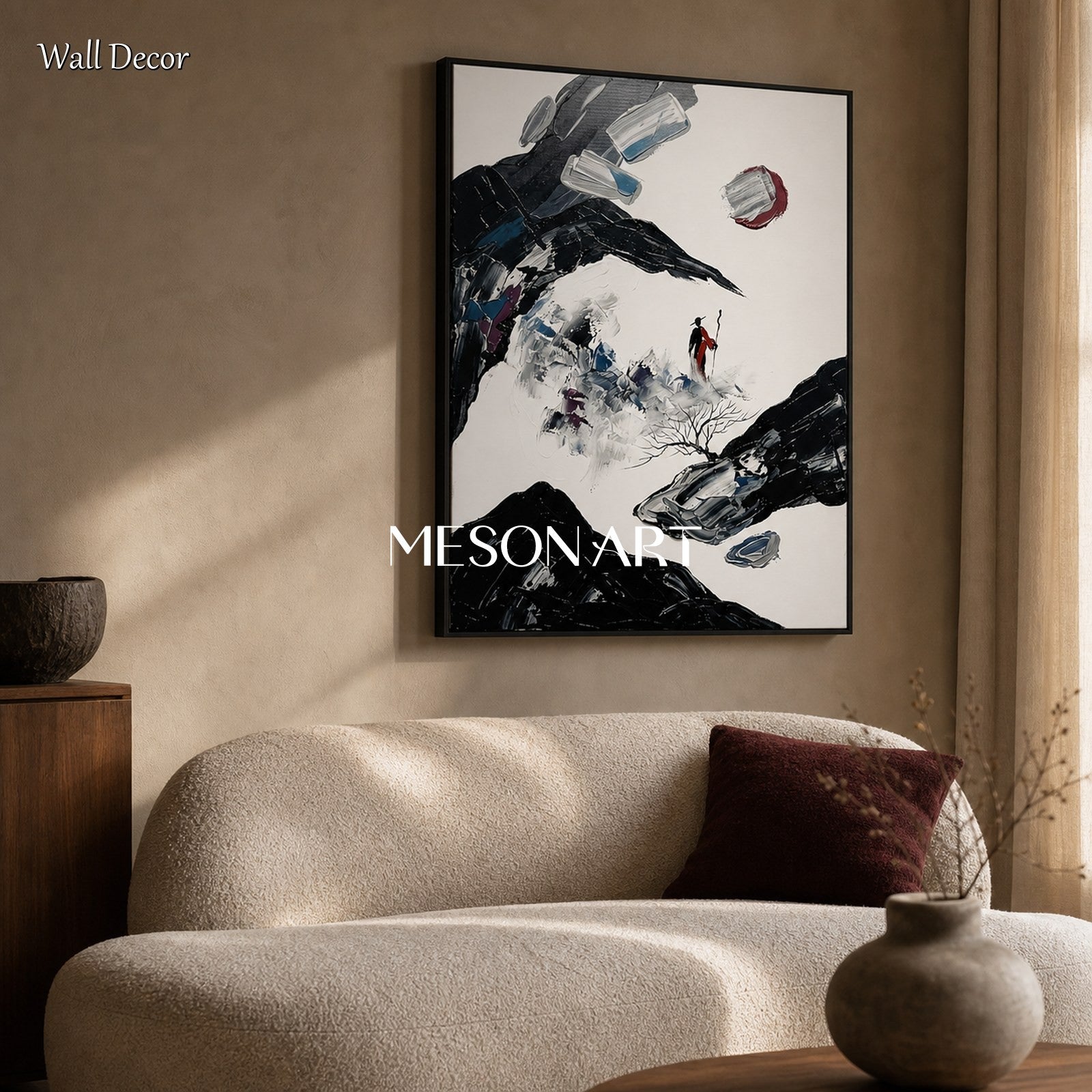 Modern Abstract Wall Art With Bold Black Forms For Contemporary Living Spaces