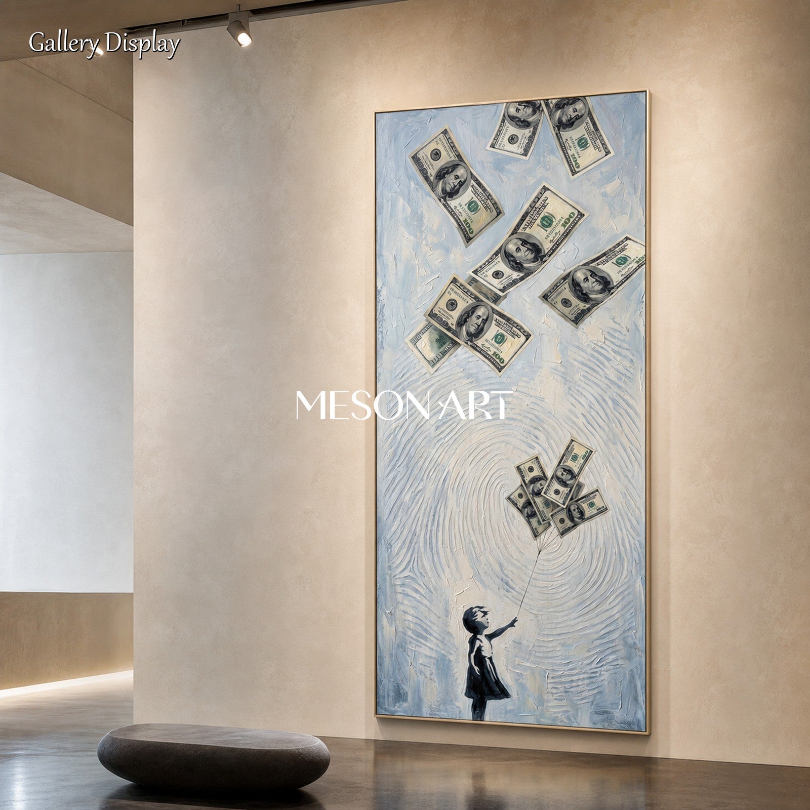 Green And Black Money Art Contemporary Street Bull Market Original Artwork By Artist Panoramic Wall Decor For Living Room By Mesonart