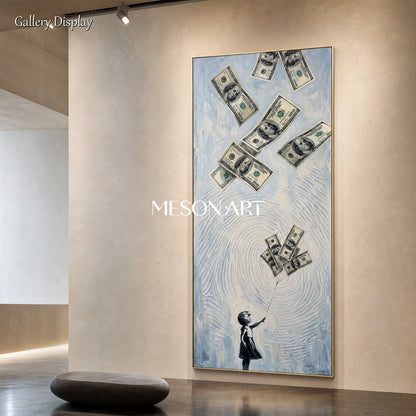 Green And Black Money Art Contemporary Street Bull Market Original Artwork By Artist Panoramic Wall Decor For Living Room By Mesonart