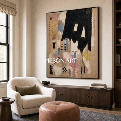 Urban Graffiti Abstract Art With Textured Relief For Modern Living Room Decor