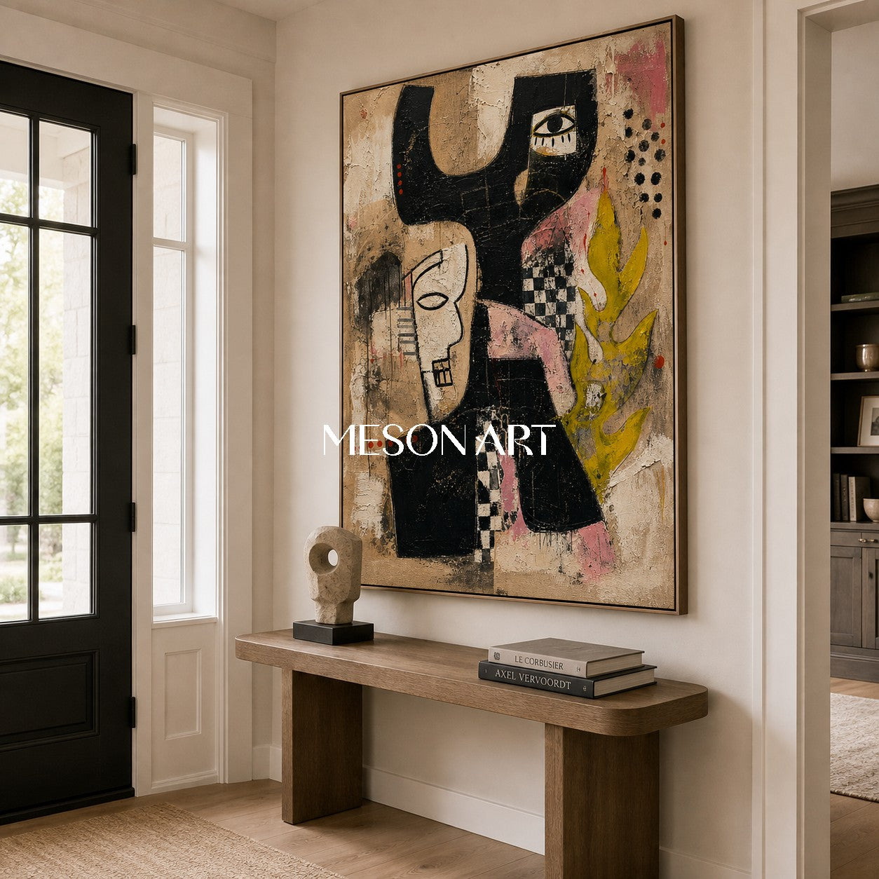 Urban Graffiti Inspired Portrait Painting In Black And White With Yellow Accents For Industrial Loft Decor