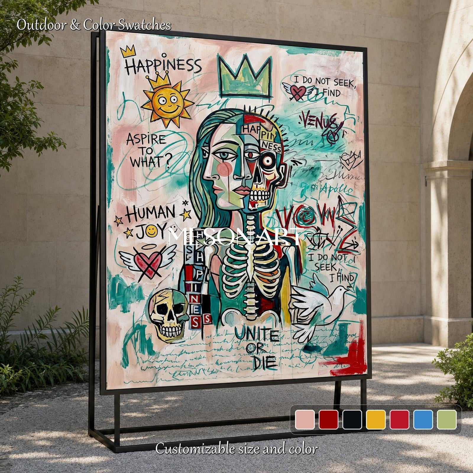 Urban Graffiti Art Painting With Bold Typography And Pop Surrealism For Modern Living Room Decor