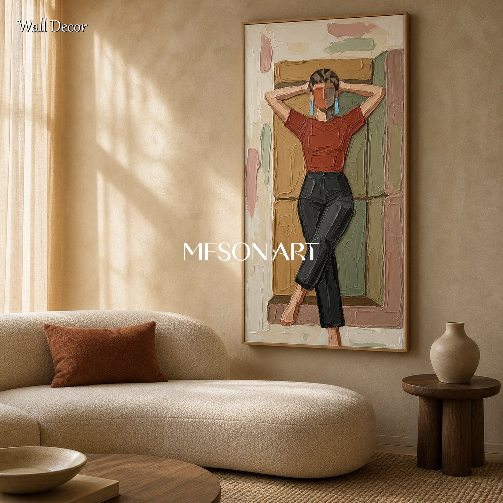Brown And Black Minimalist Modern Portrait Painting Panoramic Wall Art For Living Room By Mesonart