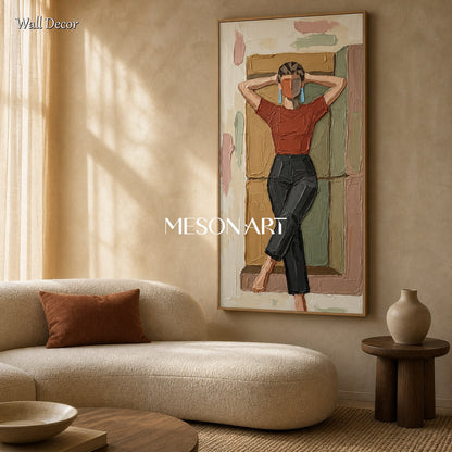 Brown And Black Minimalist Modern Portrait Painting Panoramic Wall Art For Living Room By Mesonart
