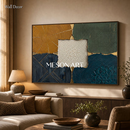 Wabi Sabi Abstract Textured Wall Art With Gold Accents For Modern Living Room Decor