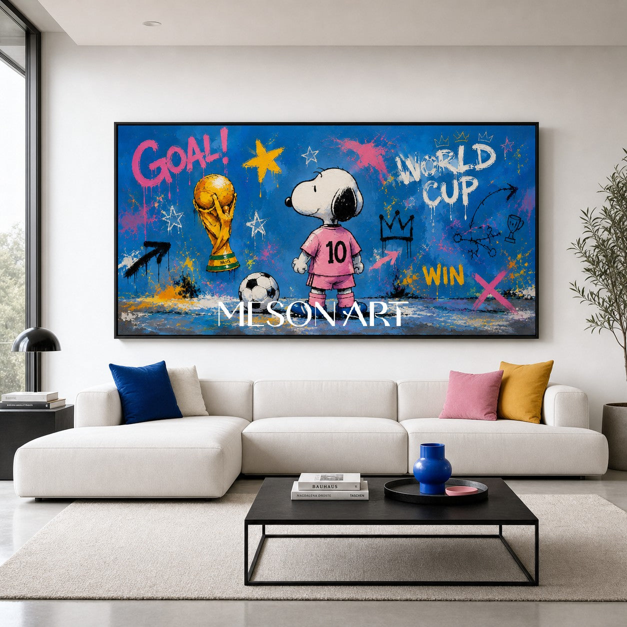 Snoopy World Cup Graffiti Art For Kids Room And Living Space With Blue Pink Colors