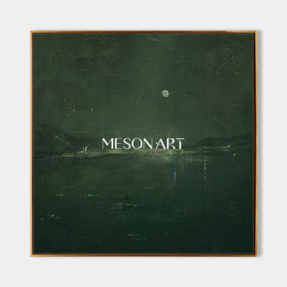 Emerald Green Abstract Landscape Painting With Gold Accents For Modern Living Room Wall Decor