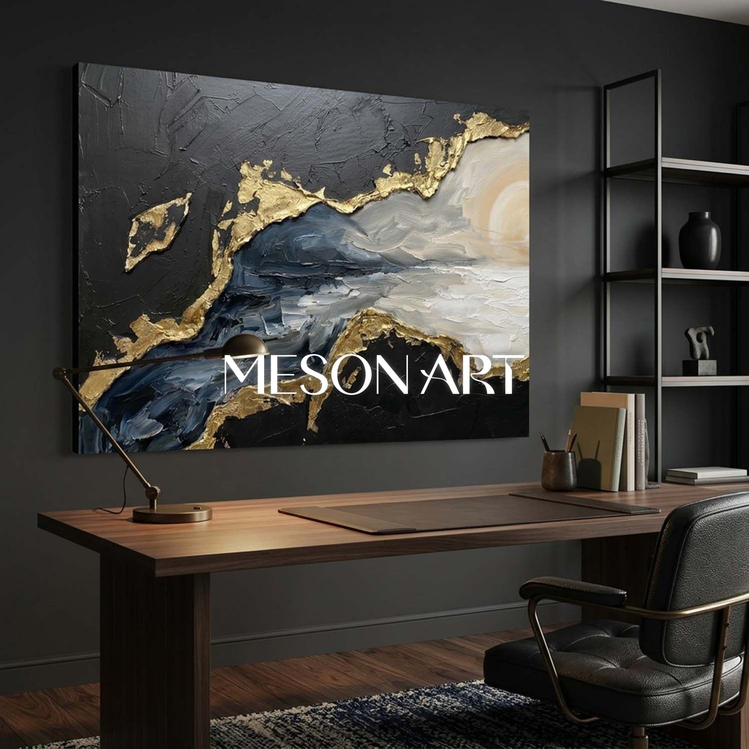 Luxury Gold And Black Plaster Abstract Art For Modern Living Room Decor