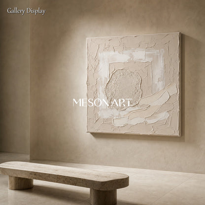 Minimalist Textured Abstract Art In Beige And White For Modern Home Decor