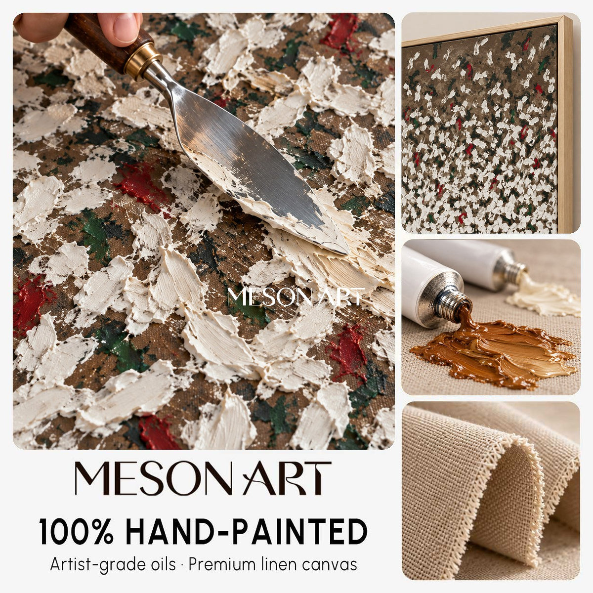 Brown And White Abstract Painting Wabi-Sabi Impasto Palette Knife Textured Panoramic Wall Art For Living Room By Mesonart