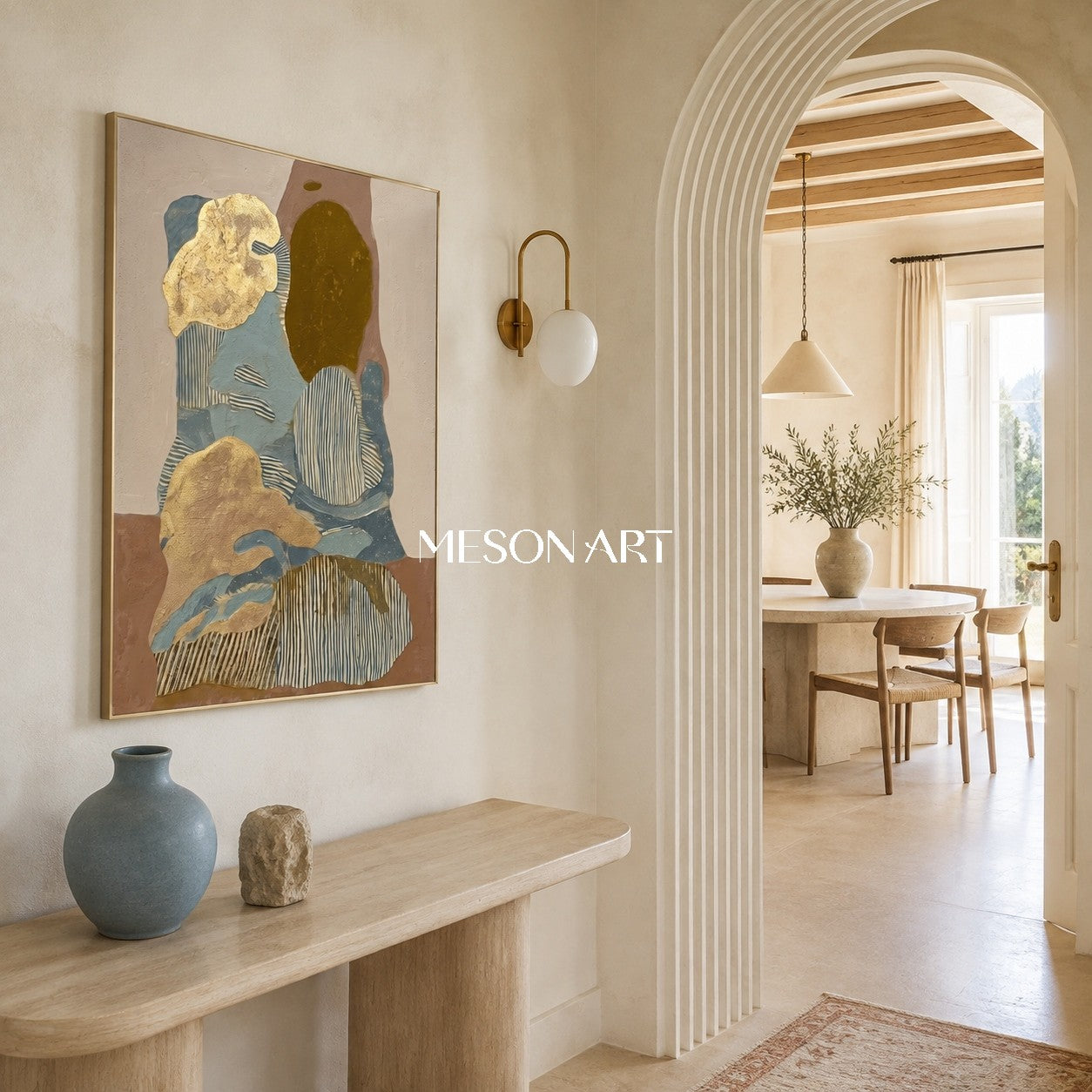 Beige And Gold Abstract Textured Rectangular Wall Art Original Artist Contemporary By Mesonart