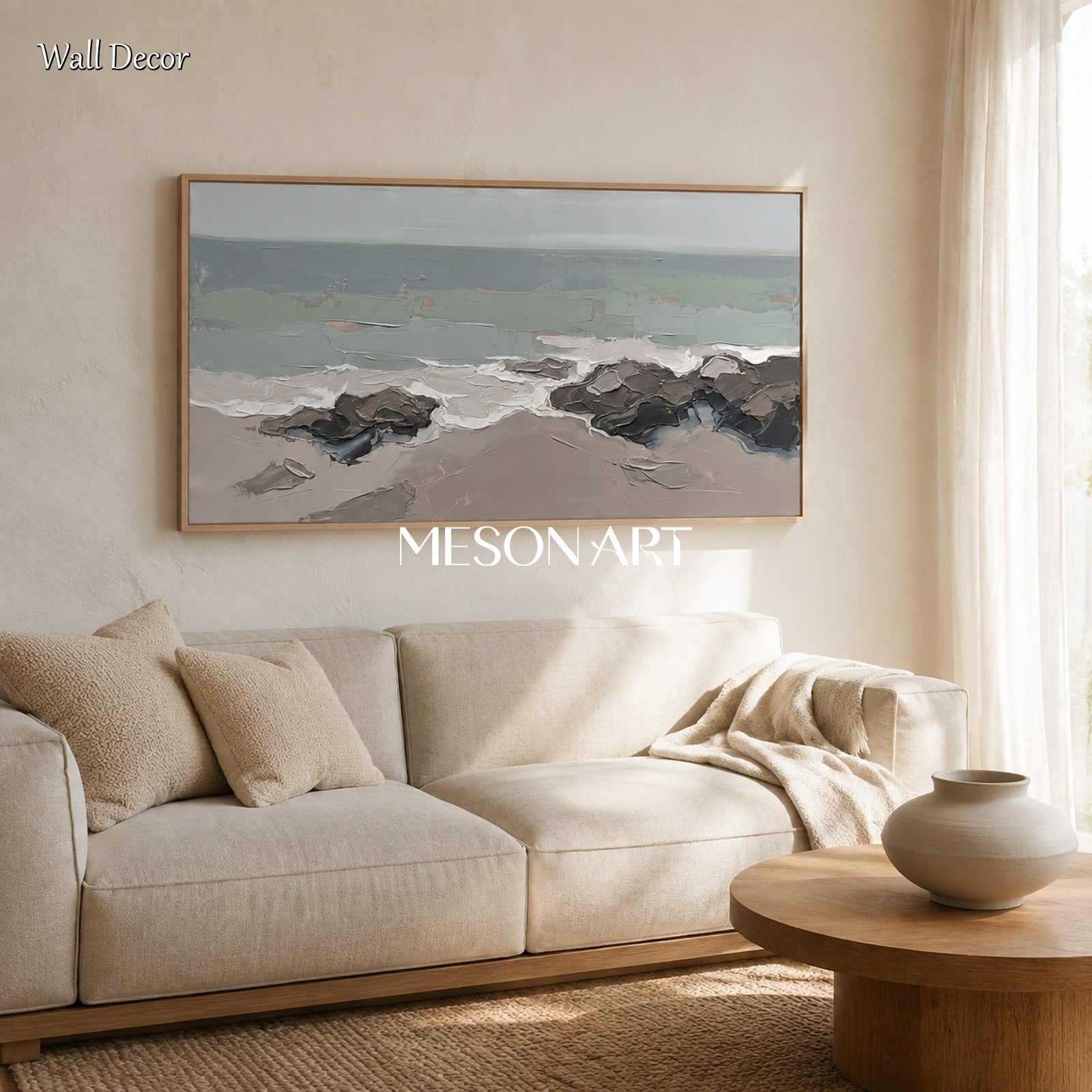 Gray And Brown Abstract Painting For Wall Art Panoramic Neutral Artwork By Mesonart