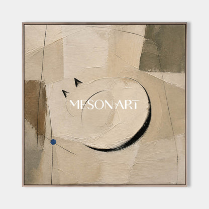 Minimalist Cat Abstract Art In Beige And Black For Modern Living Room Decor