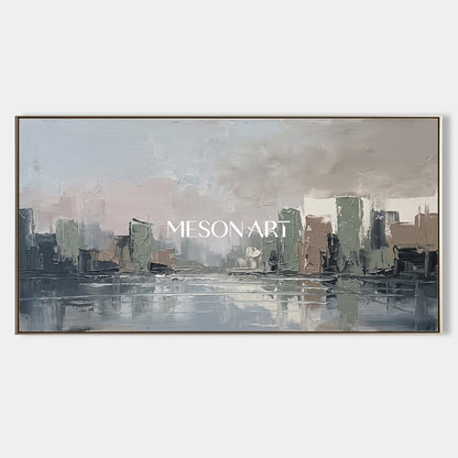 Gray And Beige Abstract Painting Panoramic Landscape Wall Art Original Artist Hand Painted By Mesonart