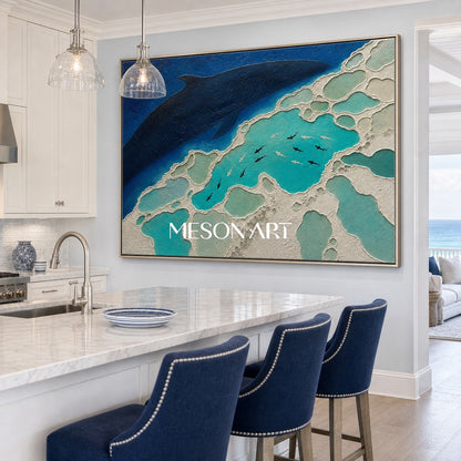 Deep Blue Shark Migration Art With Textured Relief For Modern Living Spaces