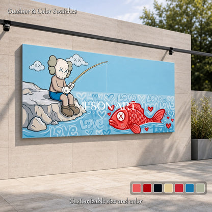 Modern Pop Art Painting With Red Fish And Blue Sky For Living Room Decor