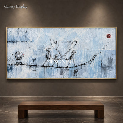 Blue Abstract Street Art Painting Contemporary Urban Canvas Wall Art Panoramic Original Artist By Mesonart