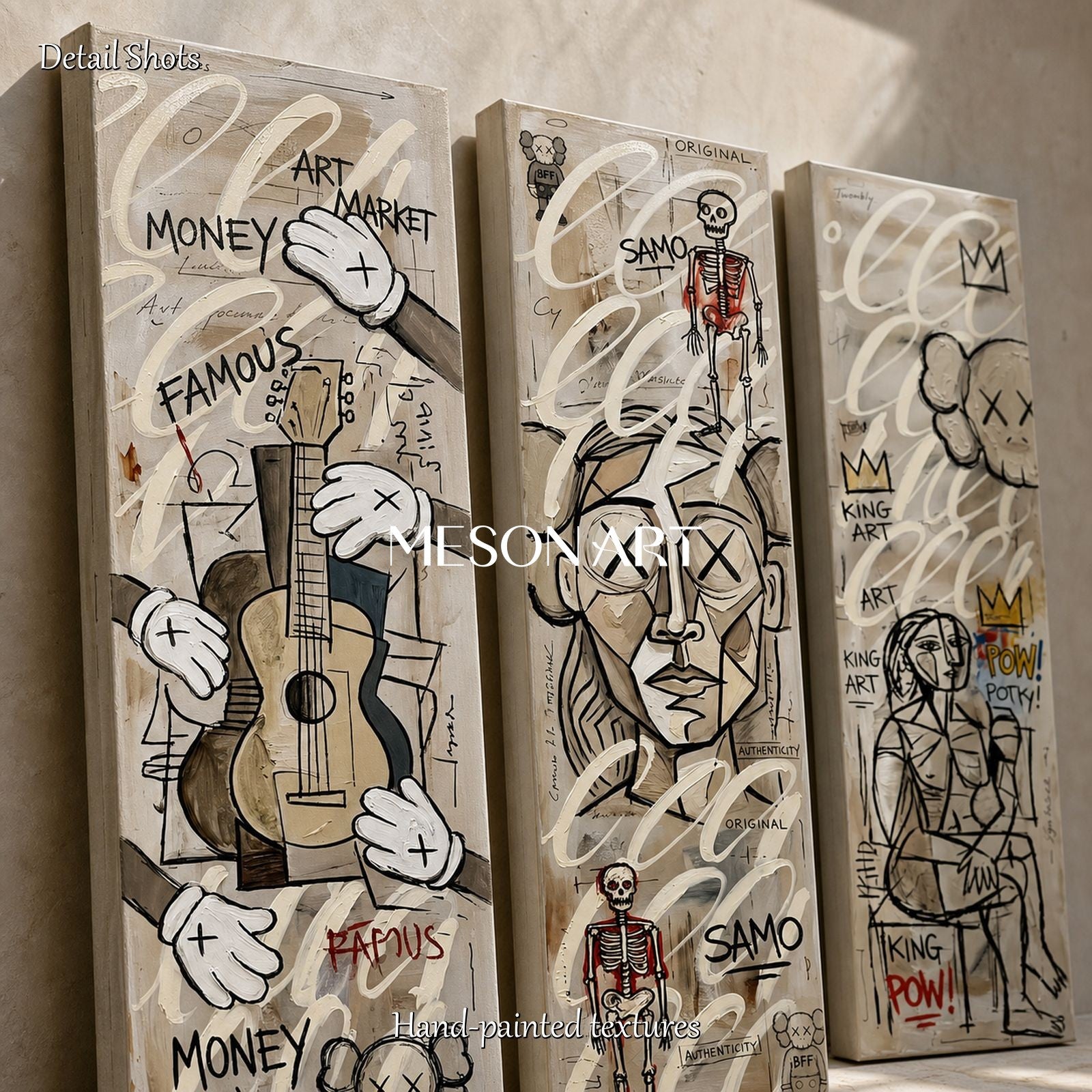 Urban Graffiti Triptych Wall Art With Pop Icons For Modern Living Room Decor