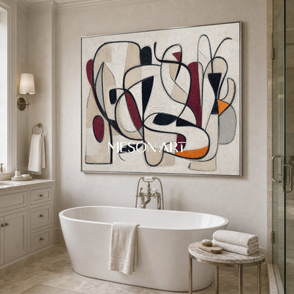 Arte murale orizzontale astratta con linee neutre beige e nere per l'arredamento del soggiorno moderno