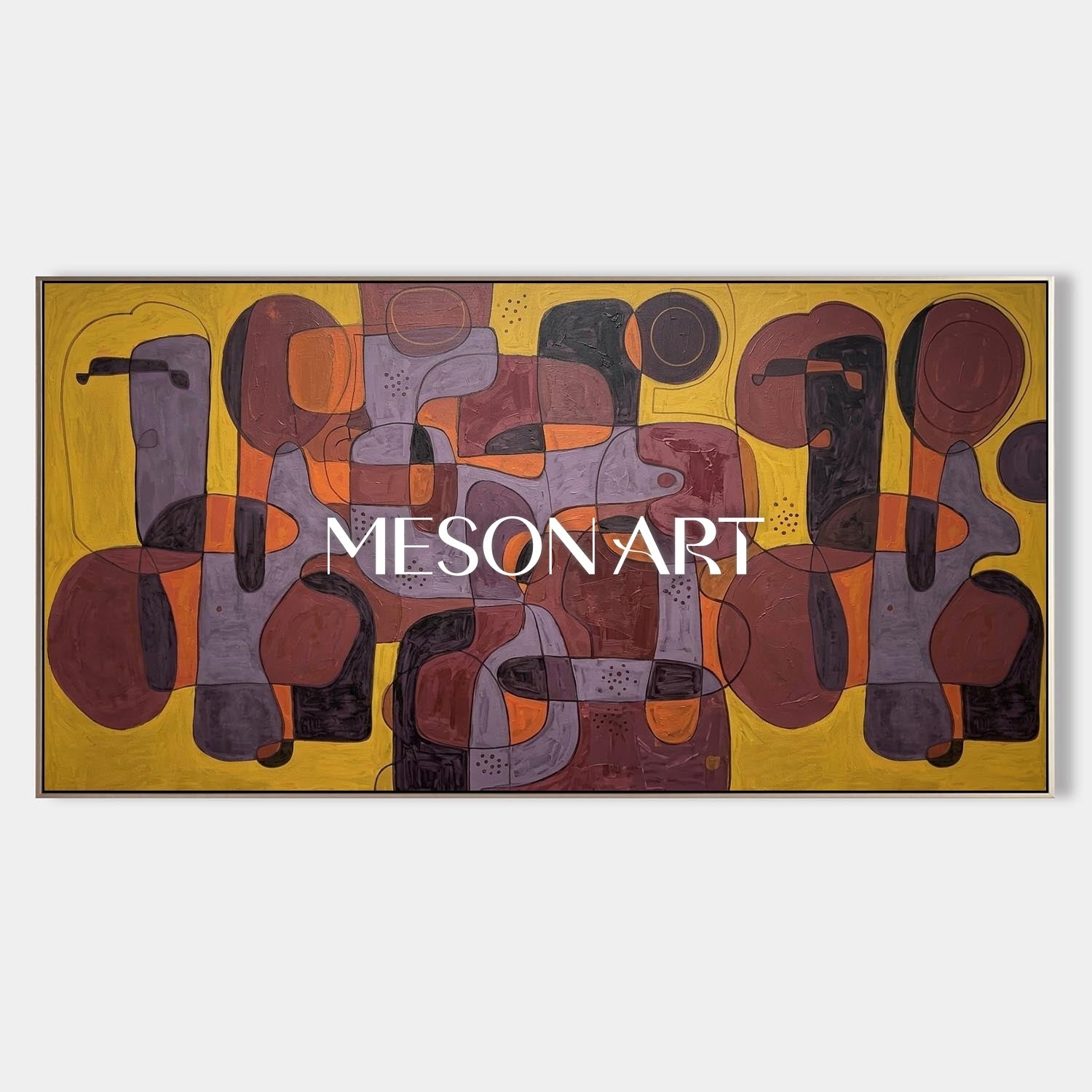 Contemporary Abstract Art Painting With Amber And Burgundy Tones For Modern Living Room Decor