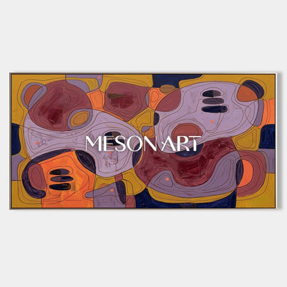 Contemporary Abstract Painting With Amber And Violet Tones For Modern Living Room Decor