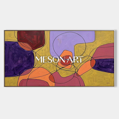 Contemporary Abstract Painting With Purple And Yellow For Modern Living Room Decor