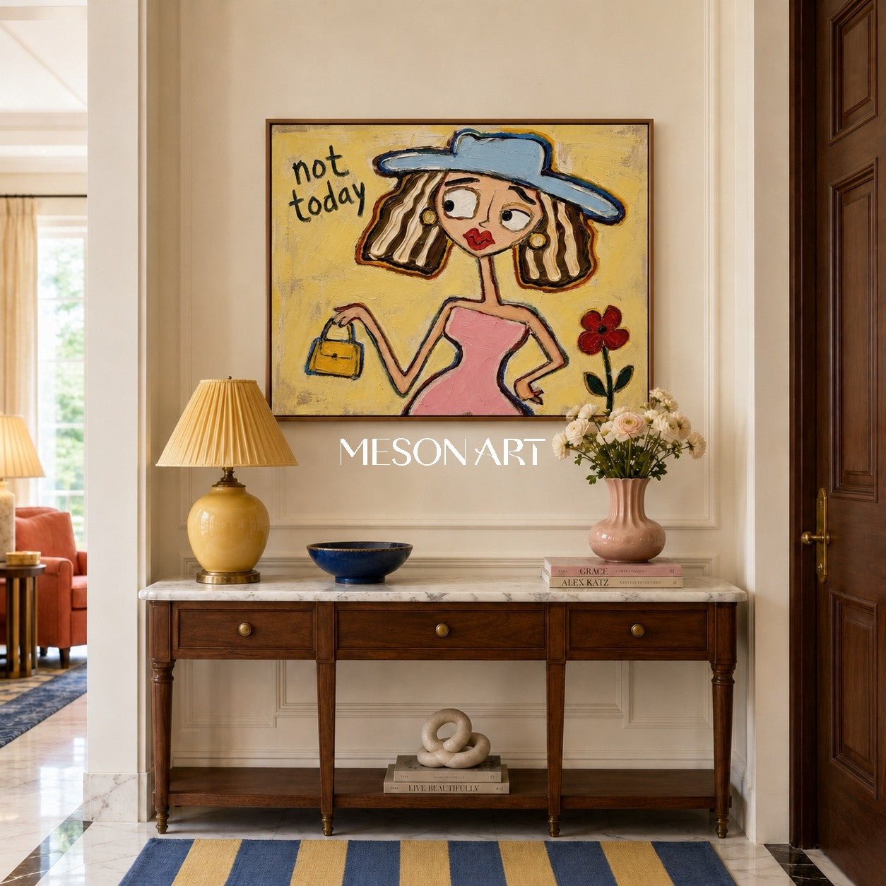 Chic Pop Art Painting With Text Not Today For Vibrant Bedroom Decor