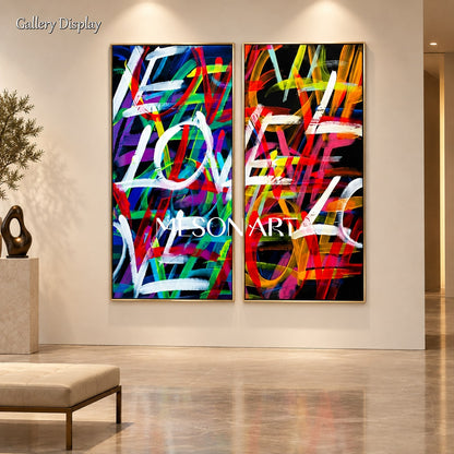 Black And Red Graffiti Art Rectangular Wall Decor Original Artist Hand Painted Love Painting For Living Room By Mesonart
