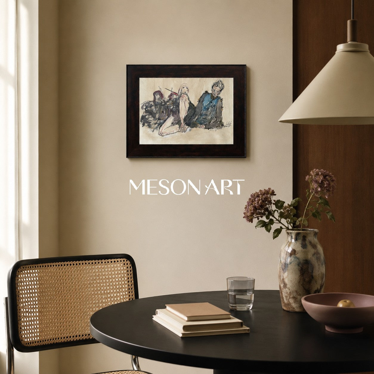 Beige And Black Contemporary Figurative Rectangular Wall Art Original Artist Hand Painted By Mesonart
