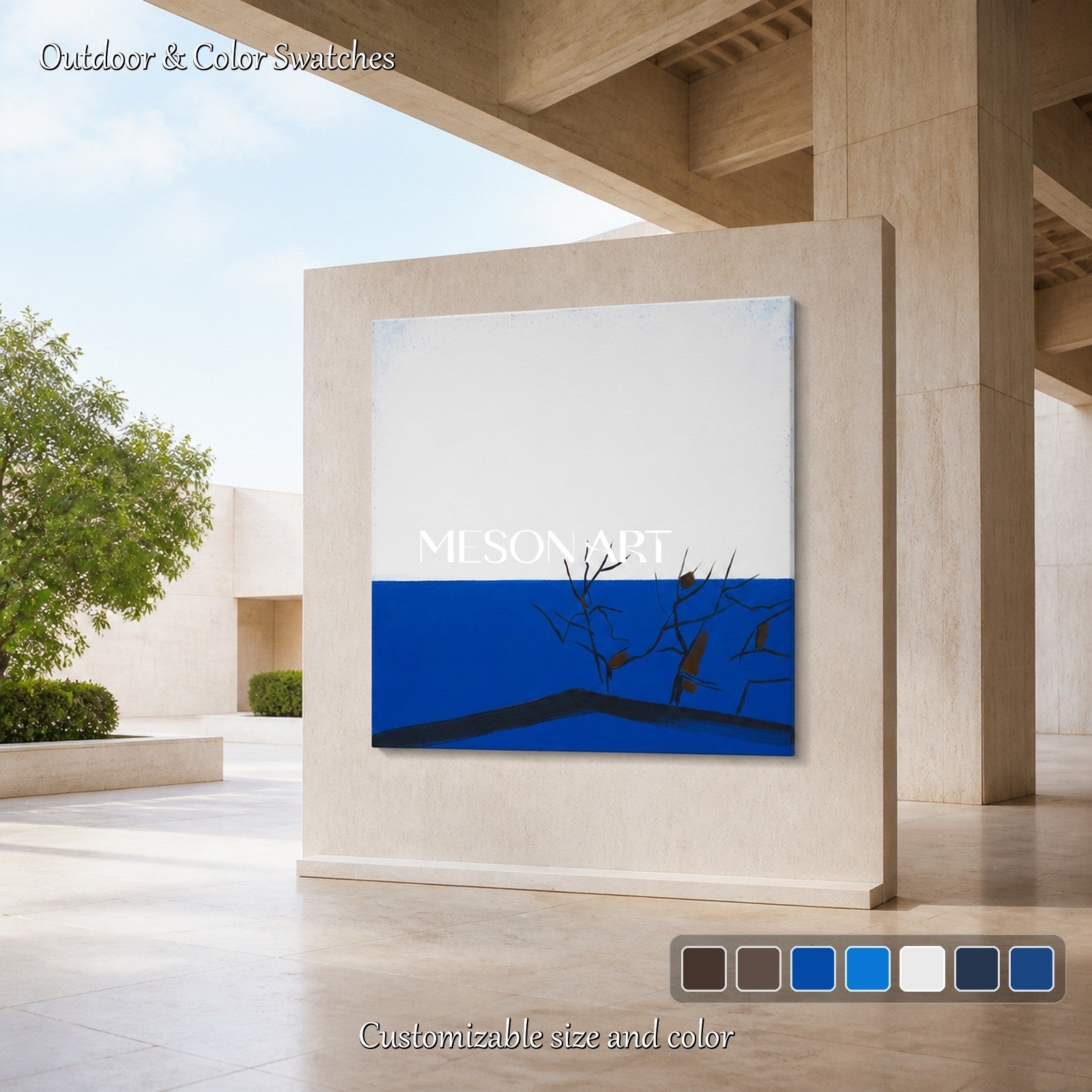 Blue And White Abstract Landscape Painting Square Wall Art Contemporary Original Artist By Mesonart