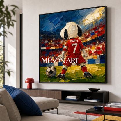 Snoopy Football Art Print In Red Jersey For Living Room Kids Room Pop Culture Wall Decor