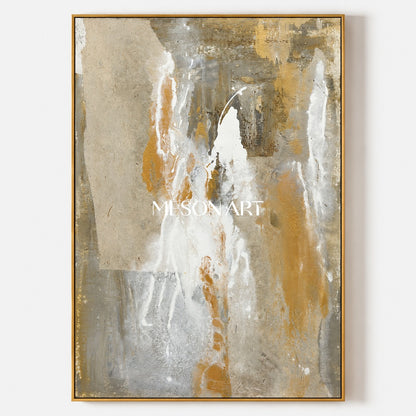 Beige And Gold Abstract Art Original Artist Hand Painted Mixed Media Textured Painting Rectangular Wall Art For Living Room By Mesonart