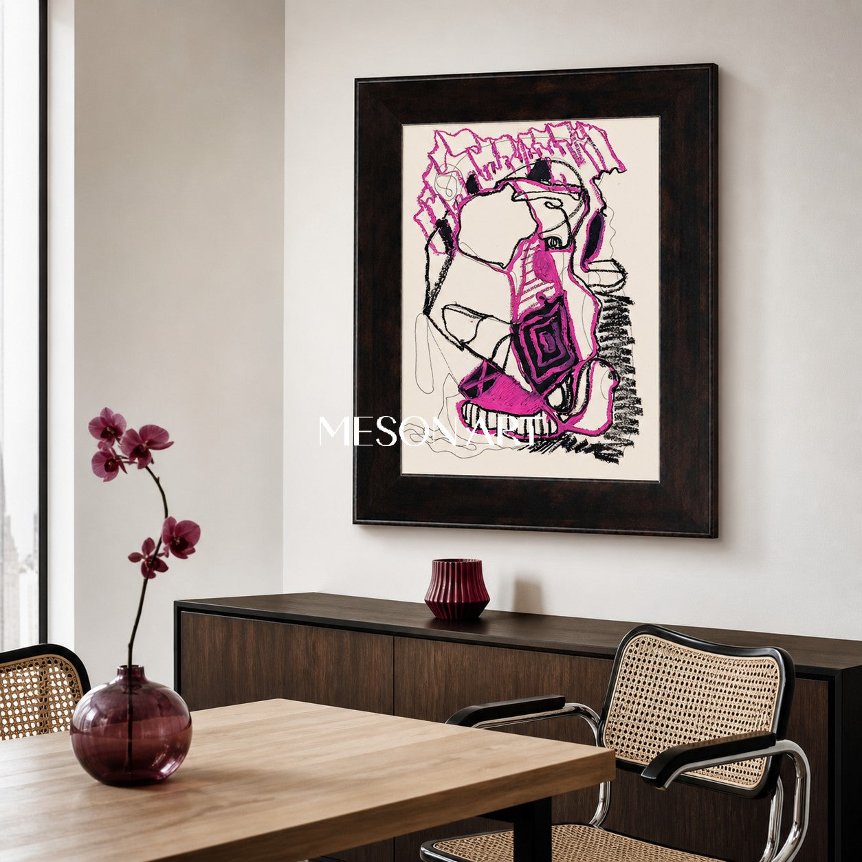 Pink And Black Painting Contemporary Original Artwork Rectangular Wall Decor For Living Room By Mesonart